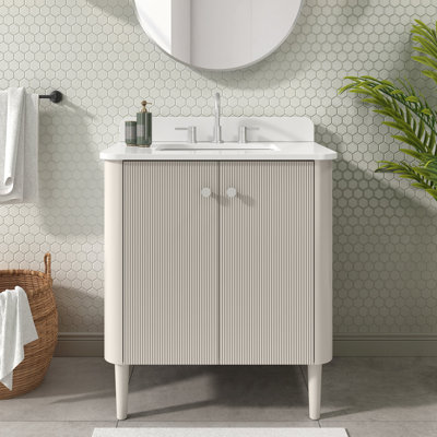 Haley 30 in. Single Sink Bathroom Vanity in Cashmere White with White Engineered Stone Top