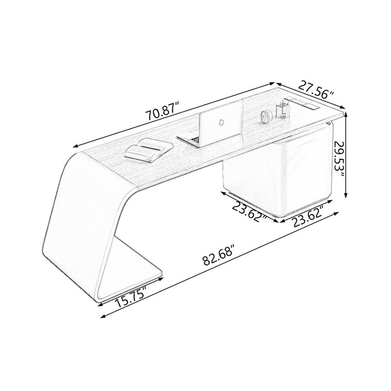 Bureau rectangulaire brun à 3 tiroirs, Retour à gauche, H 29,53 po x l 70,87 po x P 27,56 po
