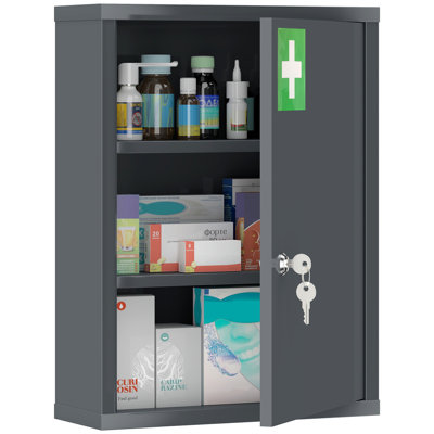 kleankin Locking Medicine Cabinet, First Aid Cabinet with Storage Shelves