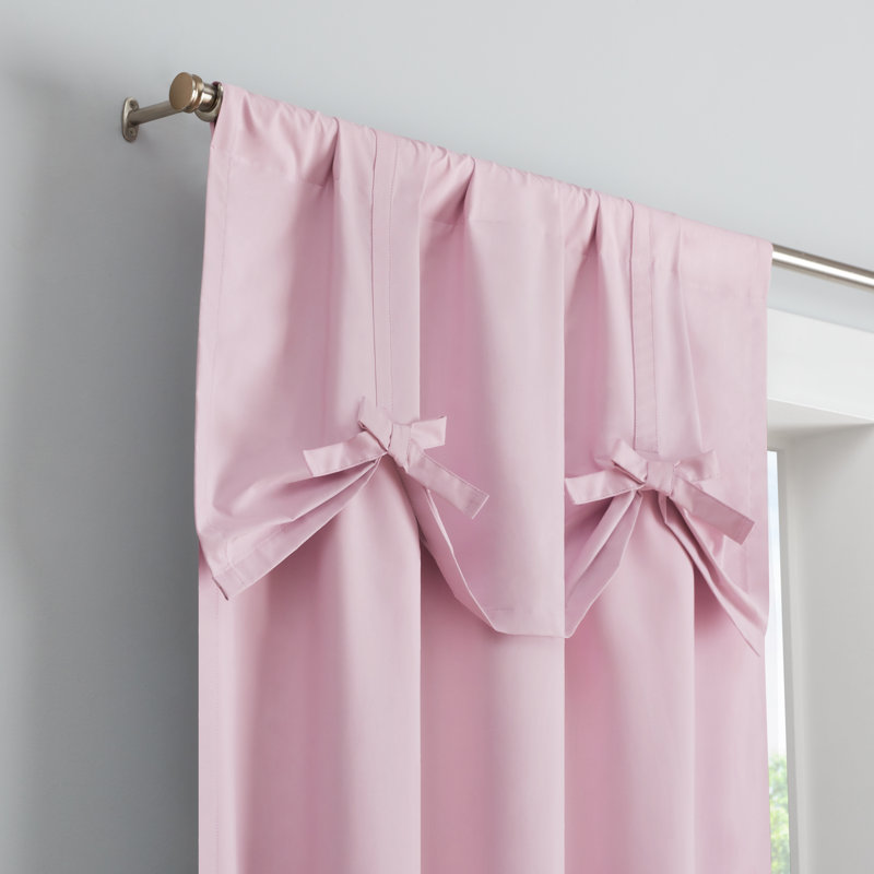 Pink Polyester Kids Blackout Curtain Panel with Bow Tie Valance