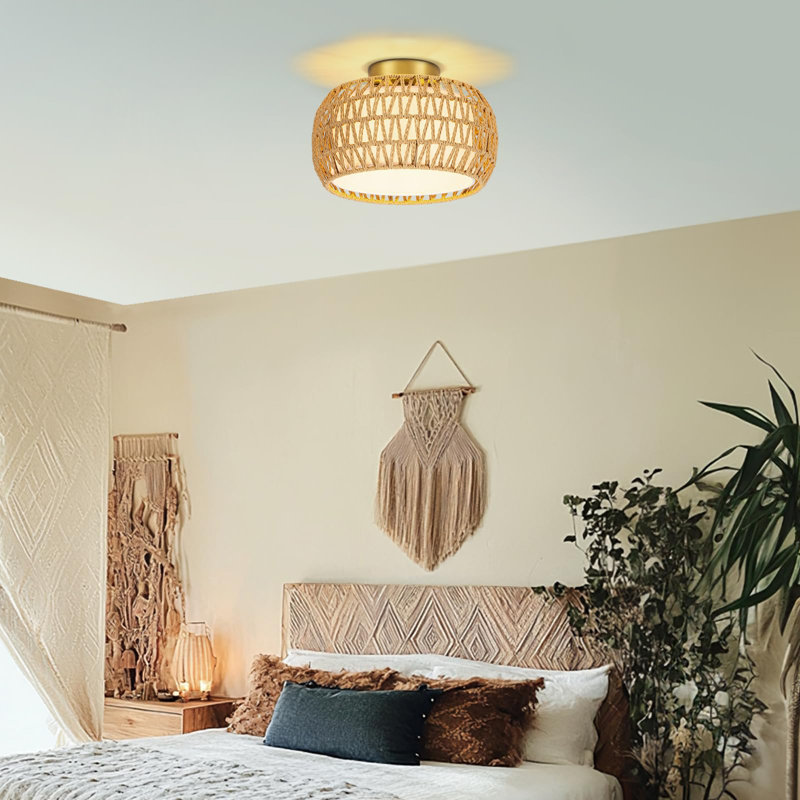 Plafonnier Boho, mini lustre en rotin