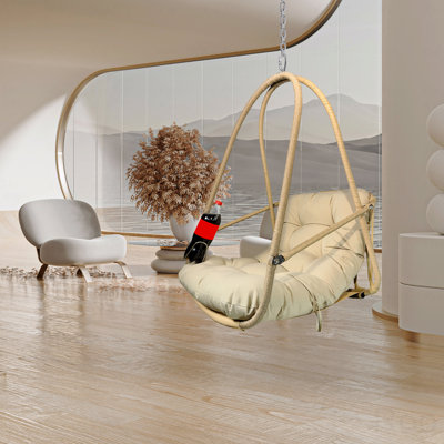Indoor And Outdoor Swing Egg Chair, PE Wicker Rattan Patio Basket Hanging Chair With C Type Bracket, With Cushion And Pillow, Foldable