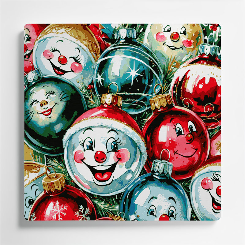 Art mural en métal beige avec décorations de Noël, H 16 po x l 16 po