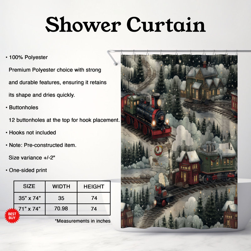 Rideau de douche Frosty Train - Premium, H 74 po x l 71 po