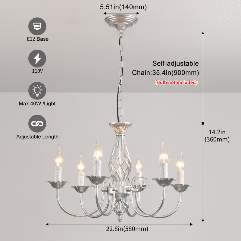 Lustre classique / traditionnel à 6 lumières à intensité variable Dirksen, Argent