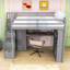Lit mezzanine double en bois avec garde-robe, bande lumineuse, bureau et escalier de rangement-147514713