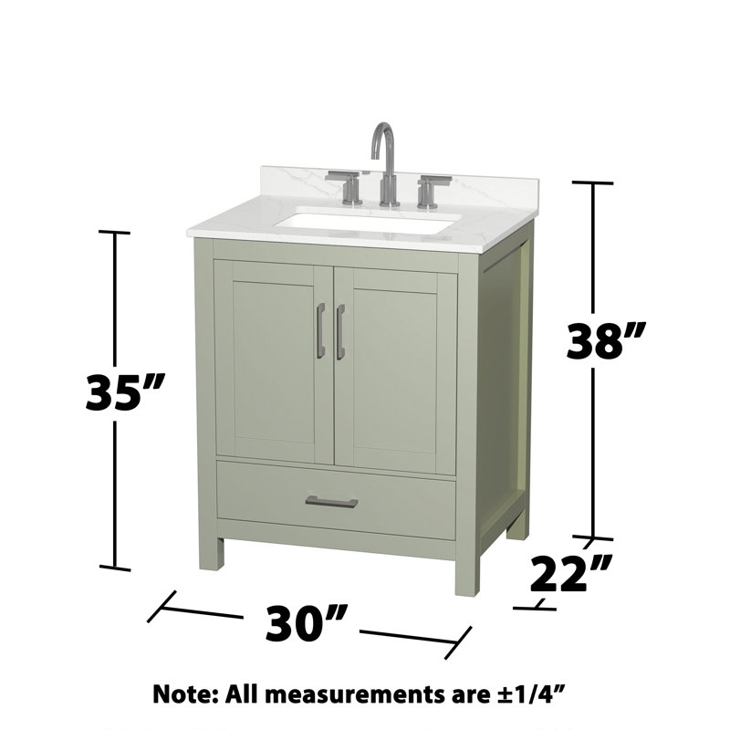 Sheffield 30" Freestanding Single Bathroom Vanity with Quartz Top, Giotto Quartz, Green, Brushed Nickel