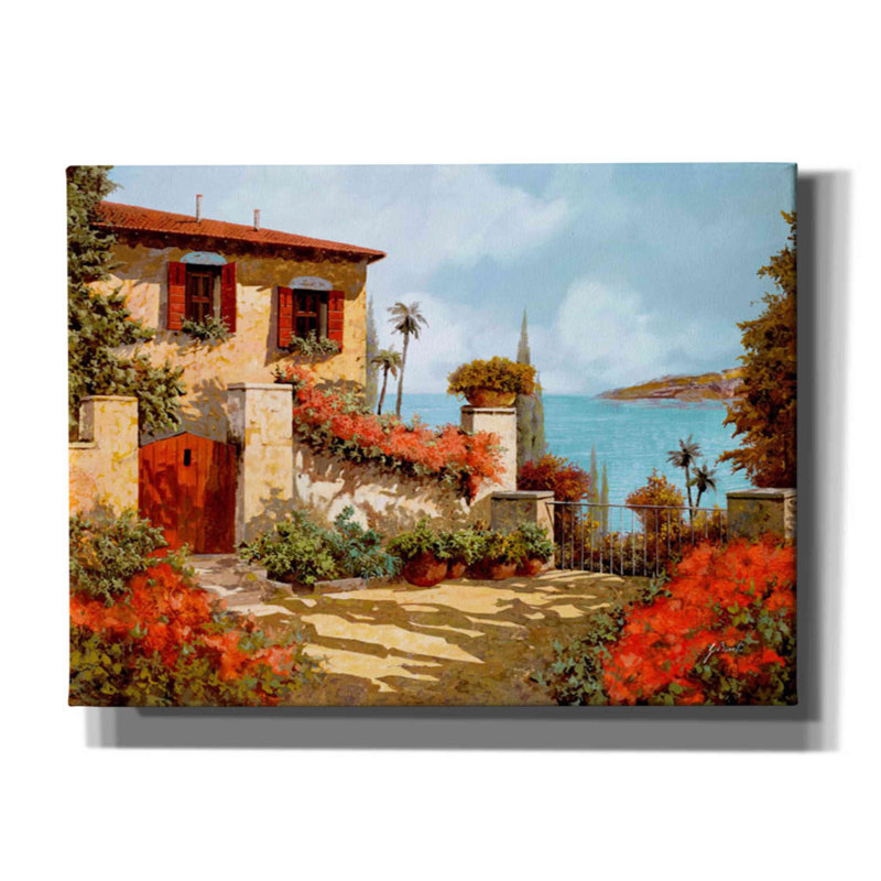 «Il Giardino Rosso» par Guido Borelli, peinture sur toile tendue, H 40 po x l 54 po x P 1,5 po