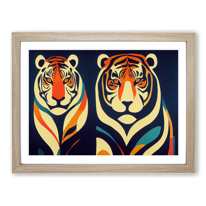Abstract Tigers - Single Picture Frame Print, 46cm H x 64cm W x 2cm D, Oak Framed