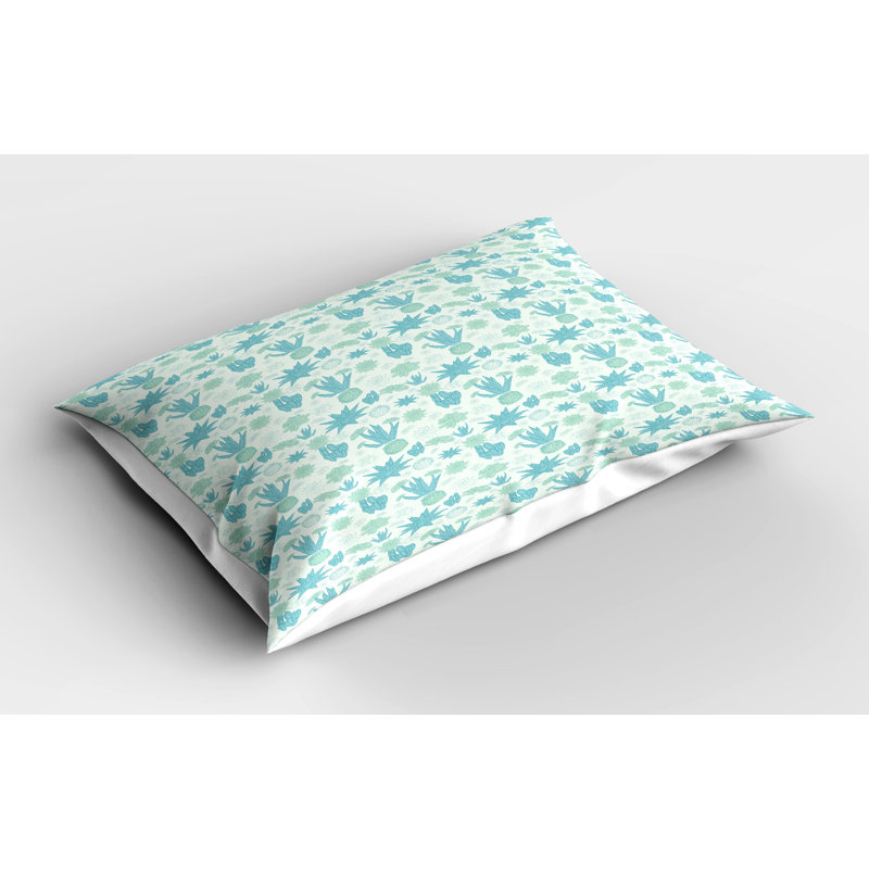 Ambesonne Succulent Pillow Sham 2 Pack Cold Toned Exotic Plants 36"x20" Mint Green Cadet Blue