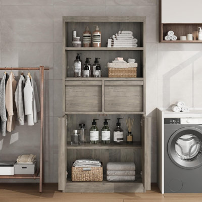 Tall Bathroom Cabinet, 51" h Freestanding Floor Storage Cabinet with Doors & 2 Drawers, Versatile Organizer for Bathroom, Living Room, Kitchen & Pantry