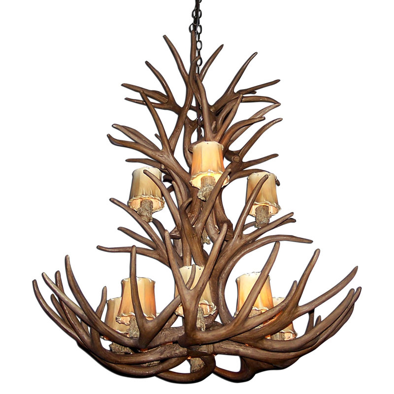 Lustre 8 lumières Murawski Antler, Noir / Brun naturel, Parchemin, Oui