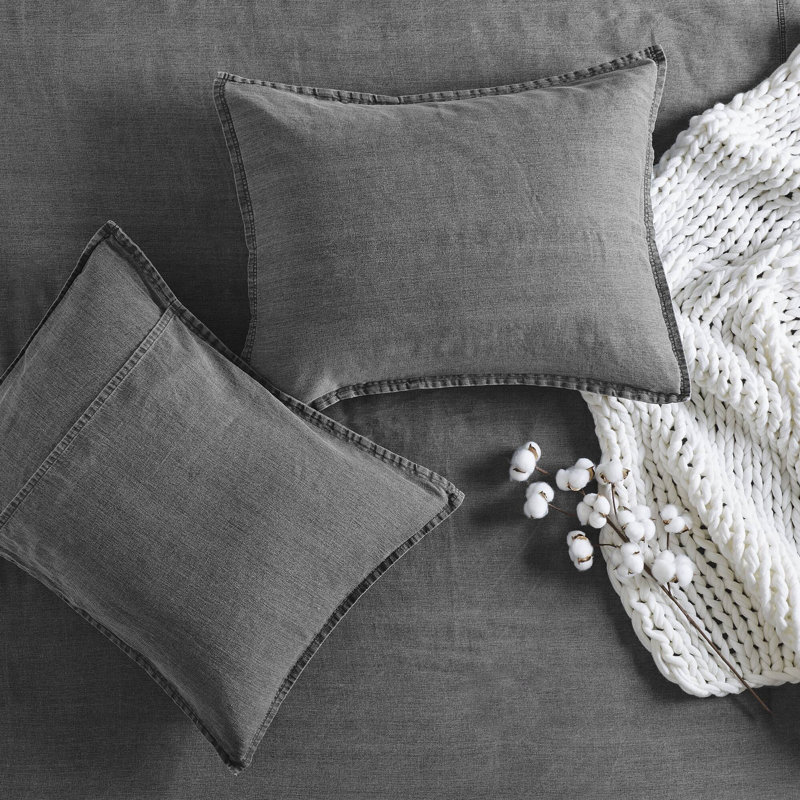 Mckenzie Grey Oversized Cozy 100% Cotton Twill Washed 3-Piece Full/Queen Duvet Set, Gray, Full Duvet Cover + 2 Standard Shams
