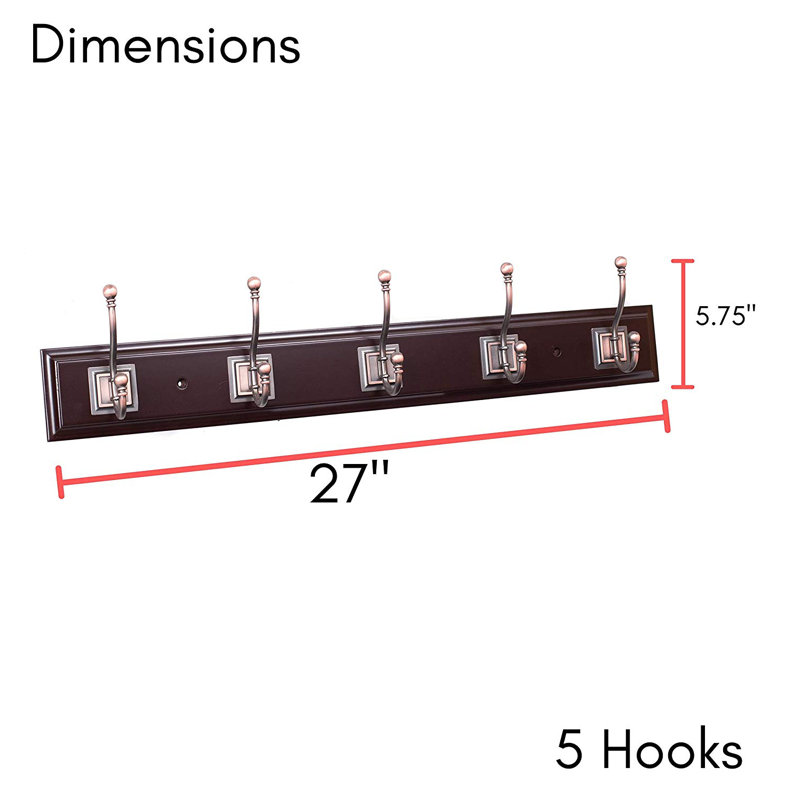Wall 5 - Hook Wall Mounted Coat Rack, Brown