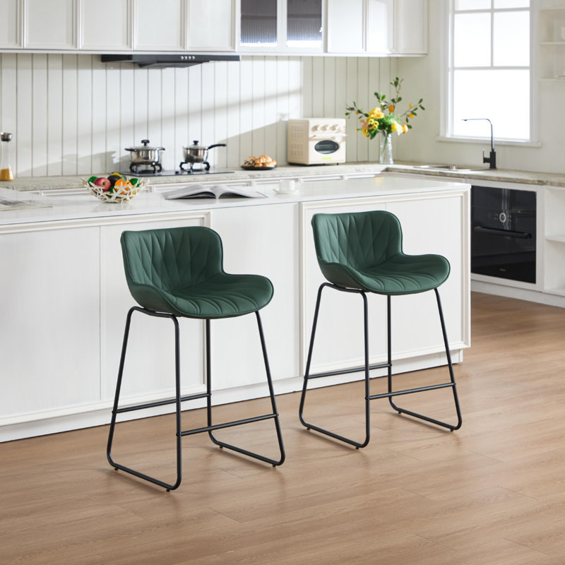 Upholstered Counter Stool with Metal Frame, Green