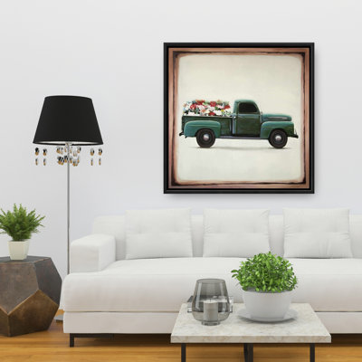 Flowers Farm Truck - Floral Green Framed Canvas Decor