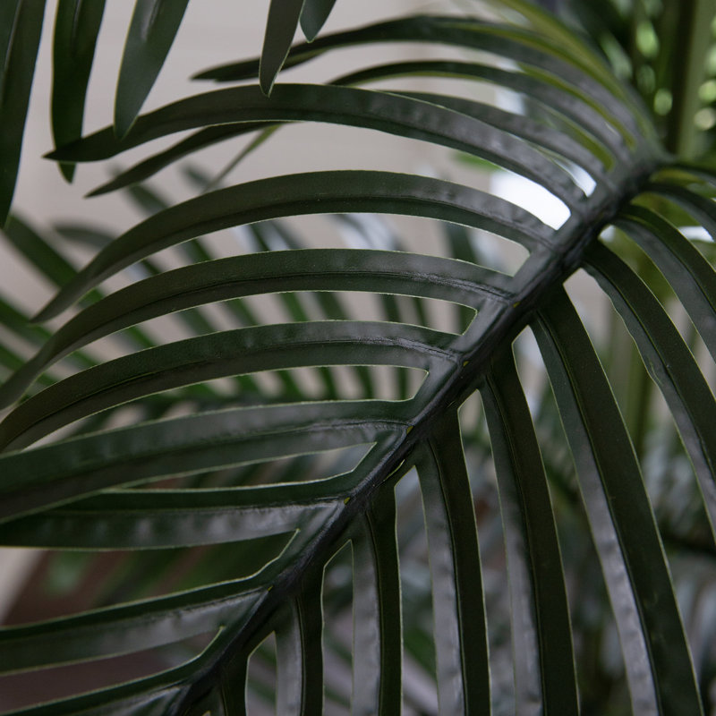 Tall Green Faux Palm Tree in White Plastic Planter