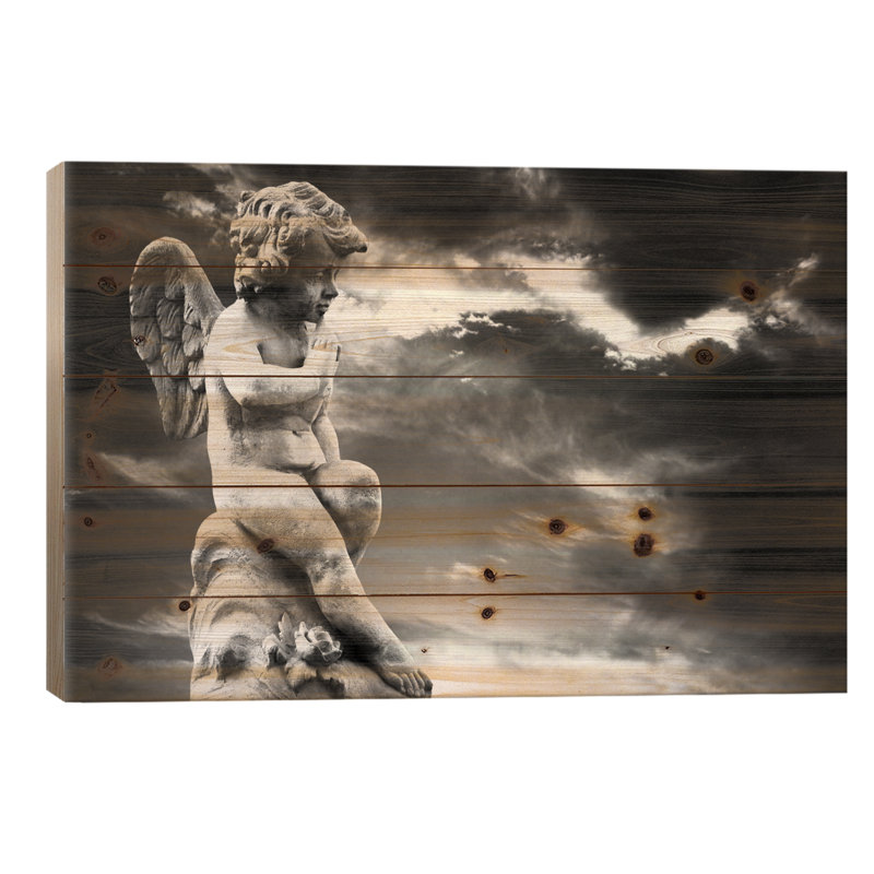 Sculpture d'ange - impression sur bois sans cadre, L 40 po x H 26 po
