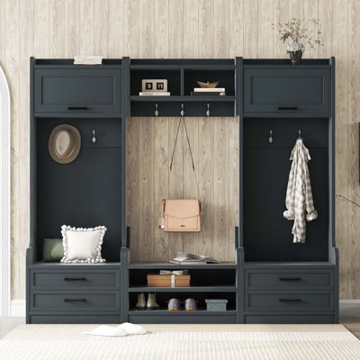 Portemanteau amovible 4 en 1 avec rangement et 7 crochets, portemanteau multifonctionnel avec tiroirs de rangement et armoire, banc à chaussures pour le vestibule
