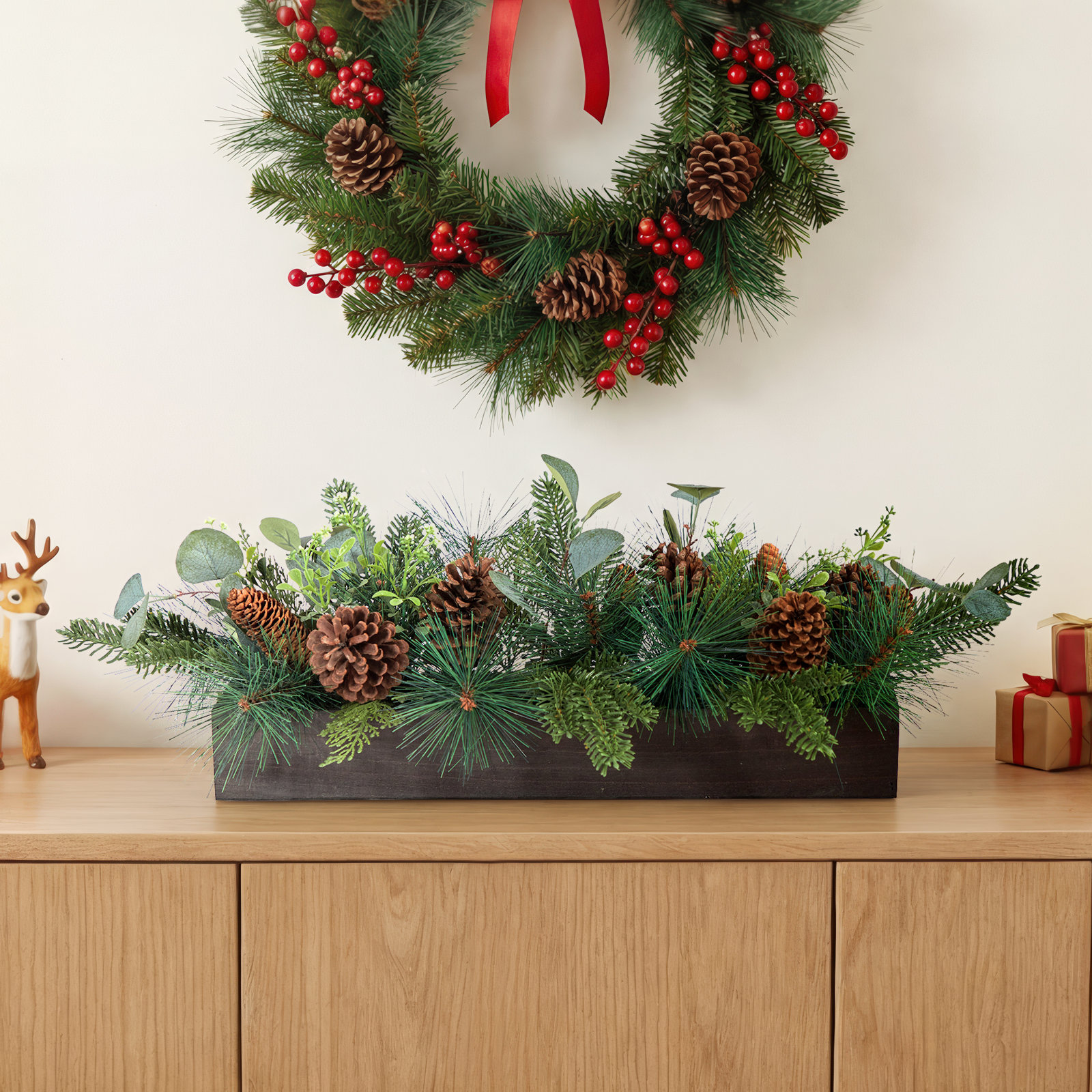 10'' Faux Pine Plant in Wood Planter