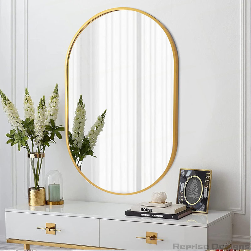 Miroir en métal, Doré, 28 po x 20 po, Ovale
