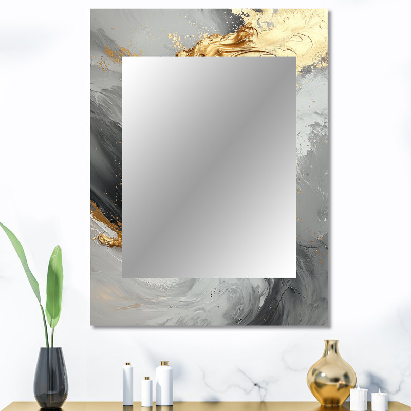 Grey And Gold Abstract Marble I - Marble Mirror, Gold Unique Wall Mirror, Printed Metal Art, 40" x 30"