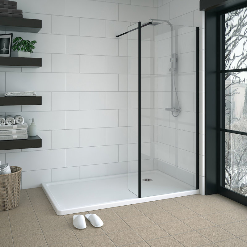 Walk In Shower Enclosure Wet Room 700mm Glass Screen with 300mm Return Panel, Black