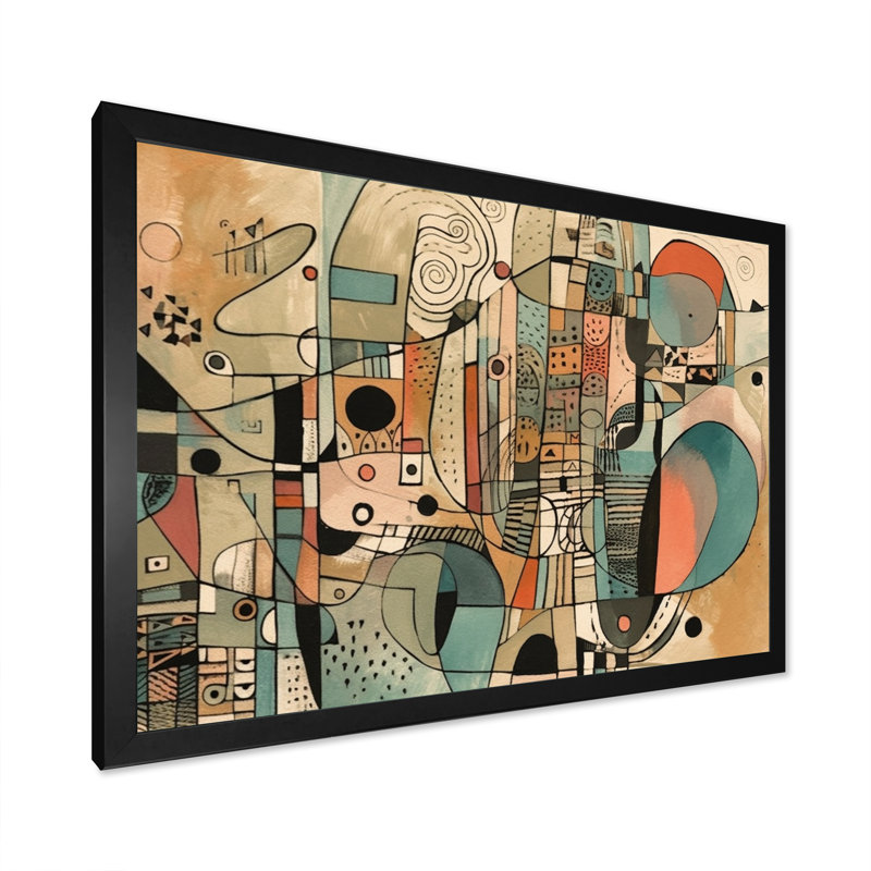 «Golden Mid Century Boho», art mural abstrait minimalisme, Cadre photo unique, H 30 po x l 40 po, Noir
