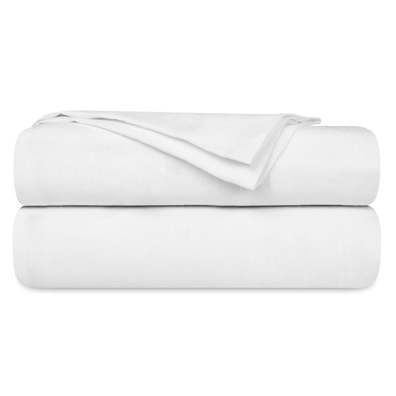 Ensemble de draps en lin 100% européen Delara, contexture de 345 fils, ultra doux et respirant, avec poche profonde élastique idéale pour les dormeurs chauds