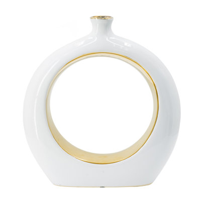 11X3.1X12" Round Vase,White/Gold
