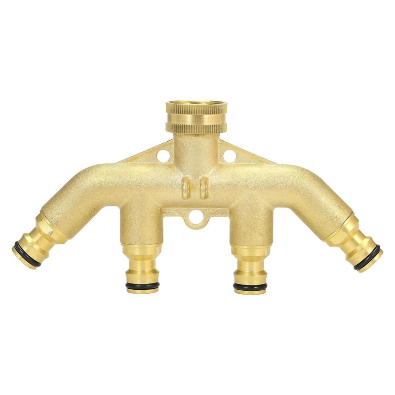 4 Way Solid Brass Garden Hose Splitter | Heavy-Duty Outdoor Tap Connector With Individual On/Off Valves | 3/4" Utility Hose Distributor For Watering & Irrigation