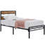 Structure de lit plateforme industrielle en métal brun rustique avec tête de lit en bois Alicia, rangement sous le lit, silencieux, aucun sommier tapissier requis-2039627793-2074483462