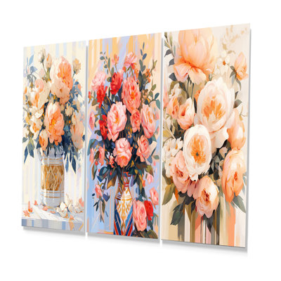 Peony Blossoms Of Tranquility - Ensemble de 3 décorations murales en métal pivoine