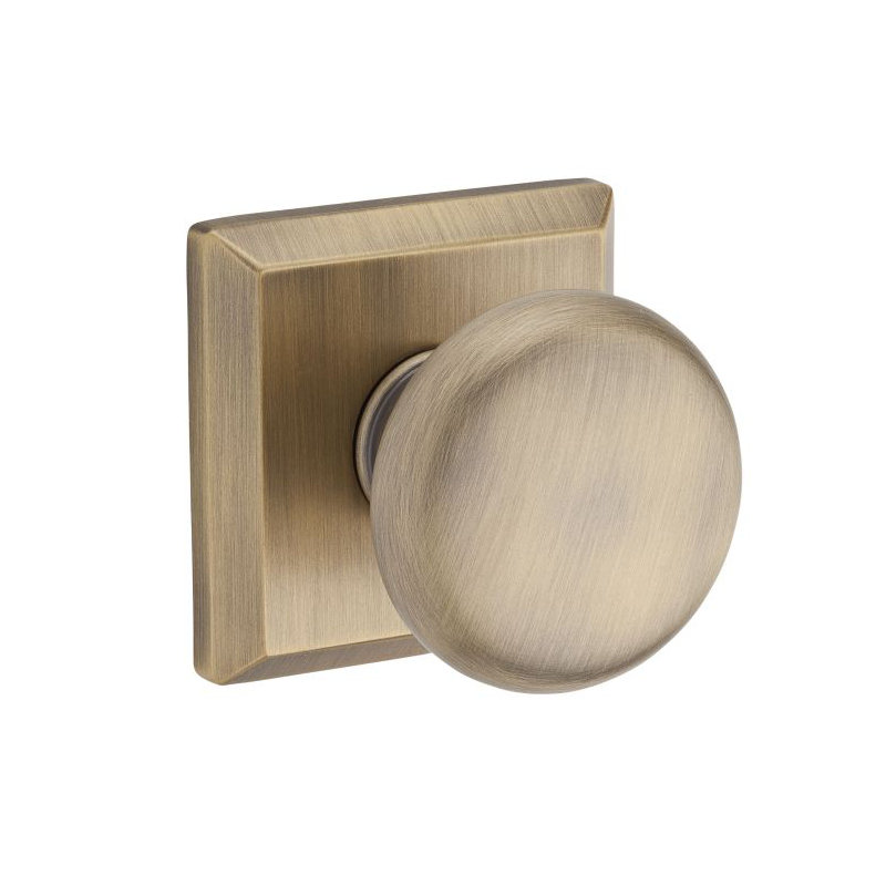 Round Single Dummy Door Knob with Traditional Square Rose, Satin Nickel, Single Dummy