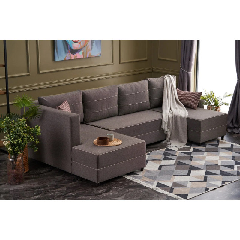 Canapé-lit d'angle Erdmute, 100 % polyester brun, Symétrique