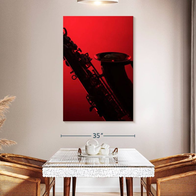 Abarca Saxophone Silhouette On Red, 51" H x 34" W