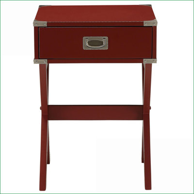 Table de bout à 1 tiroir Red Rustic: plateau en bois massif, rangement et amp; Base en X stable pour le salon / bureau à domicile