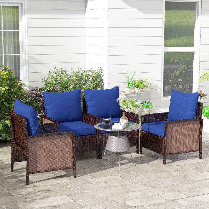Outdoor Chair Cushions Set of 4, Patio Chair Cushions, Navy Blue, Navy Blue