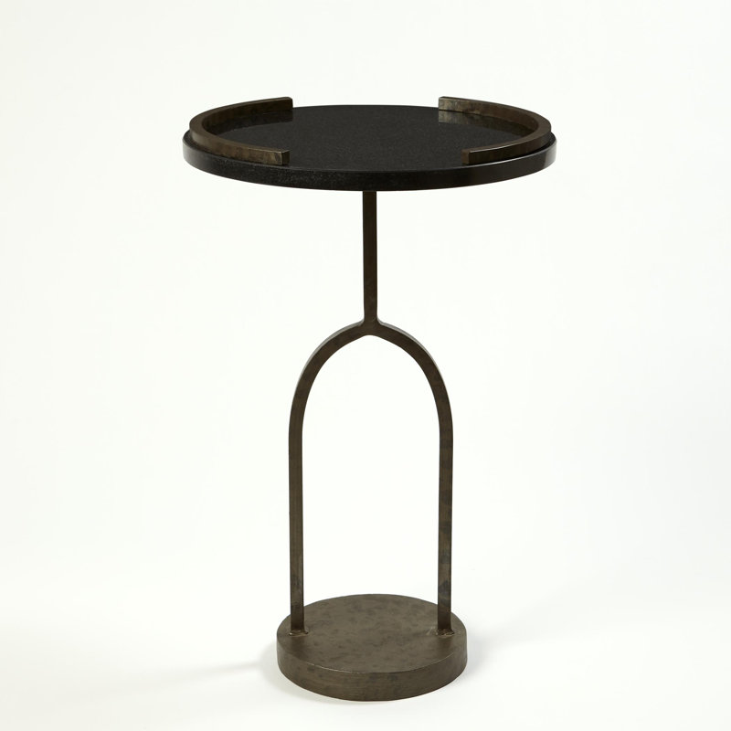 Round Stone and Metal Pedestal Accent Table