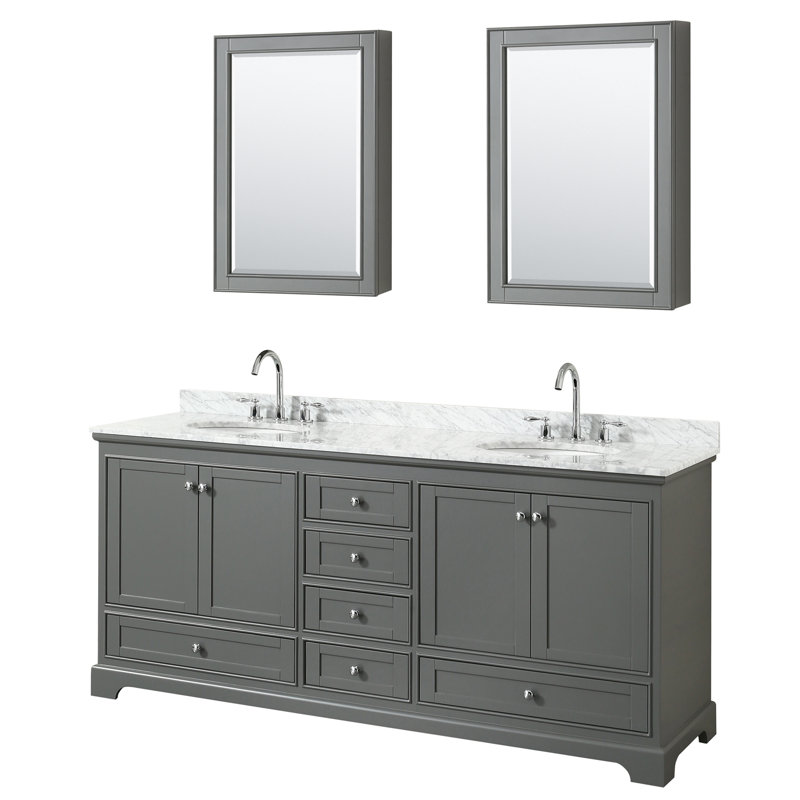Ensemble de meuble-lavabo double 72 "avec miroir Deborah, Gris foncé, Chrome poli