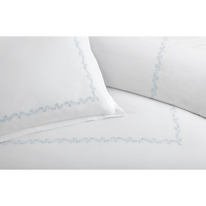 CLASSIC EMBROIDERED KG DUVET SET  IVY WHT, Sky, King Duvet Cover