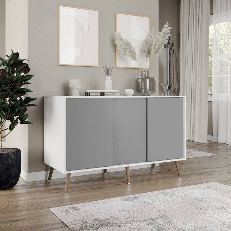 Rectangle Accent Cabinet, White/Grey/Pine Wood