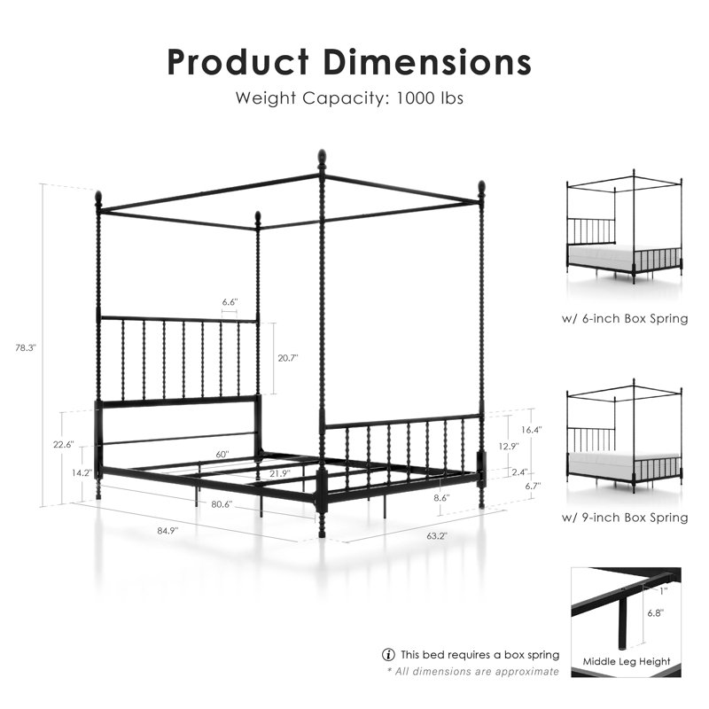Magdaleno Metal Canopy Bed, Black, Queen