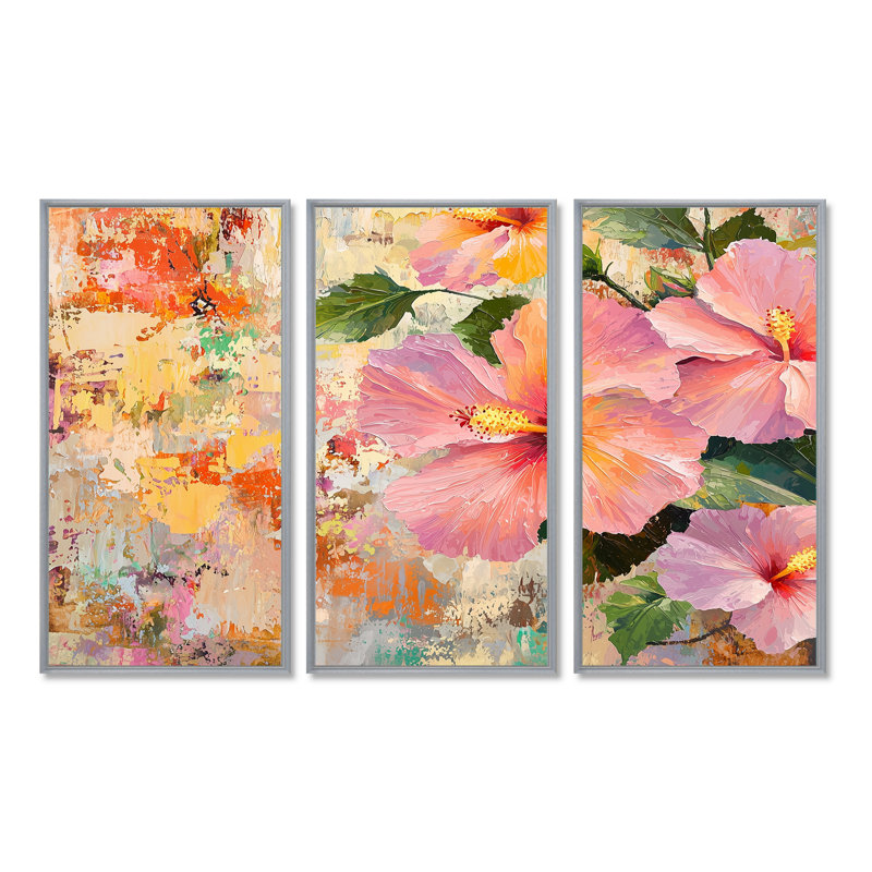 Hibiscus en fleurs au Mexique - ensemble de salon Hibiscus Wall Art, 32" H x 48" W, Reproduction avec cadre flottant