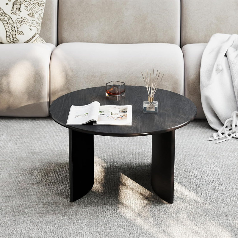 31.5″ Round Coffee Table With Curved Base, Black