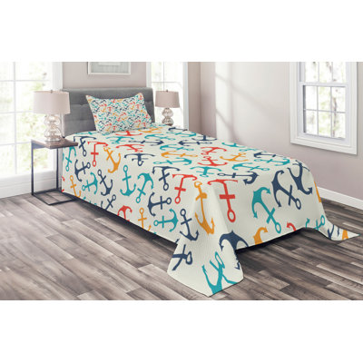 Coastal Polyester Geometric Shapes Coverlet