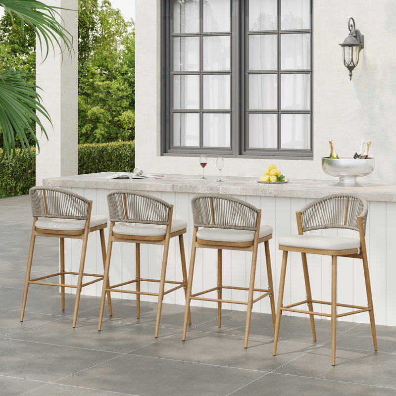 Tabouret de patio Eisen, Coussin beige / structure en aluminium érable, Tabouret de comptoir (siège d'une hauteur de 26 p, 4