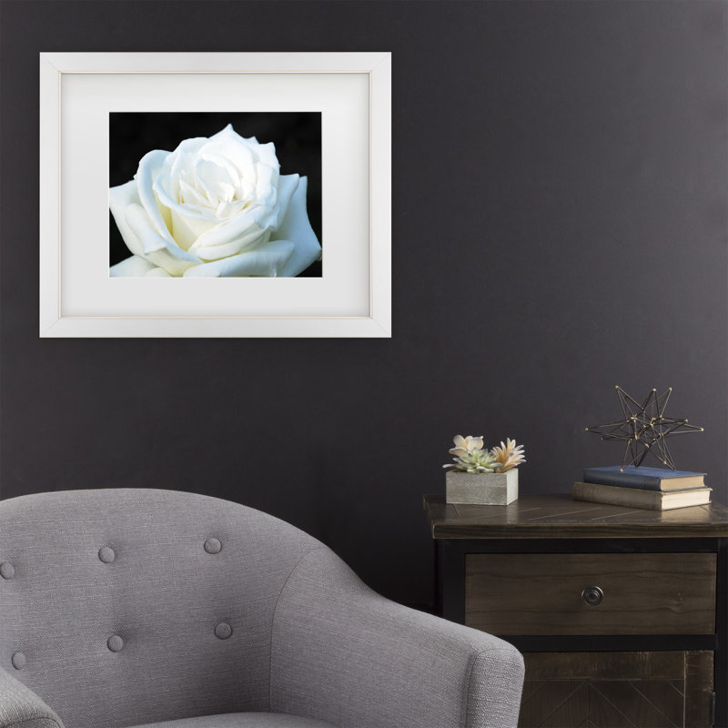 «White Rose II» par Cattima, reproduction de photo sur toile, H 16 po x l 20 po x P 0,5 po, Cadre blanc