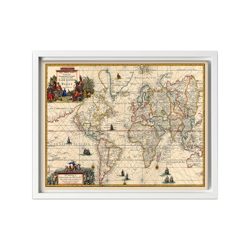 Gerard Van Keulen - Carte du monde, Canevas, H 18 po x l 24 po, White Framed