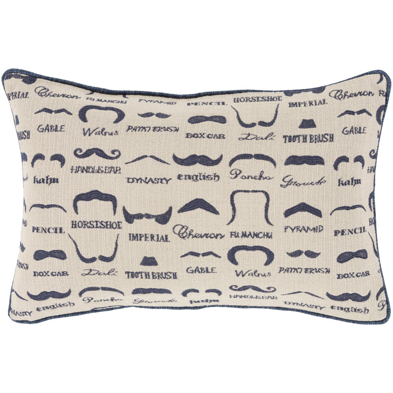 Wax that Stache Novelty Lumbar Pillow, Gray/Neutral, Down/Feather